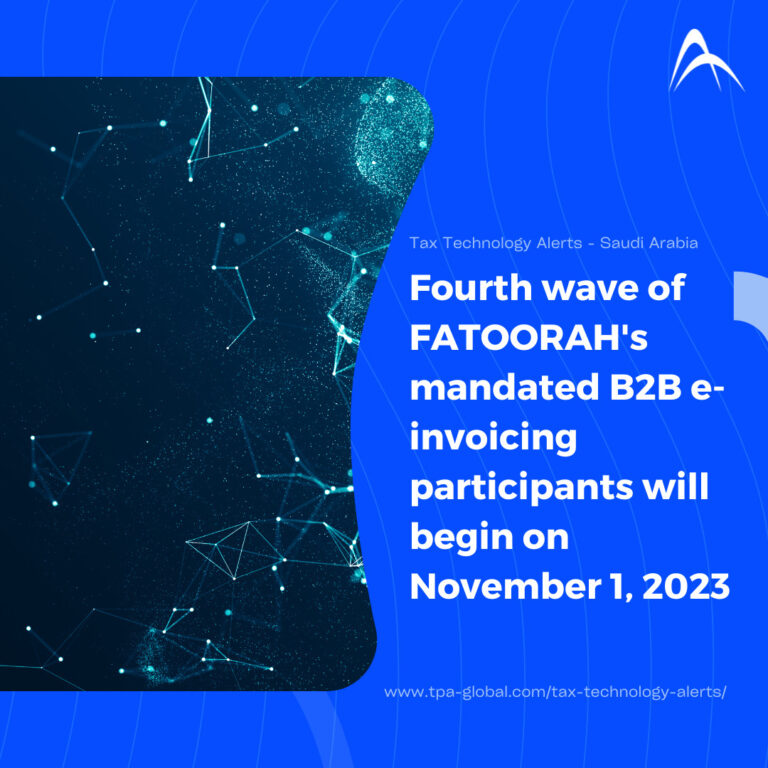 fourth wave of FATOORAH's mandated B2B e-invoicing participants will begin on November 1, 2023
