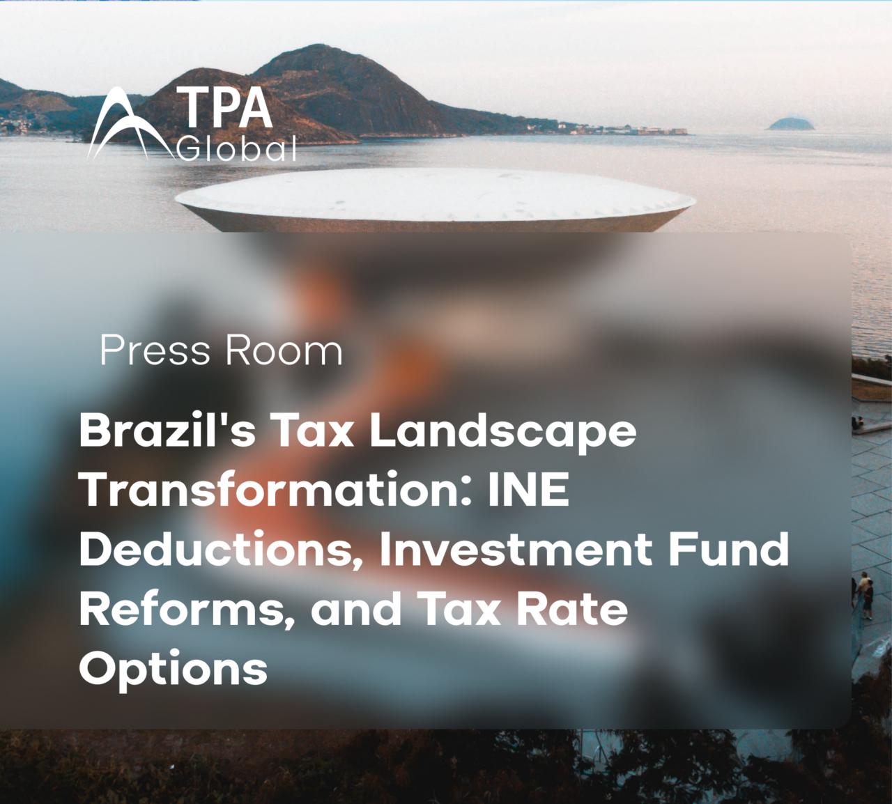 Aerial view of Brazil with "Brazil Tax Reform 2023" in bold letters.